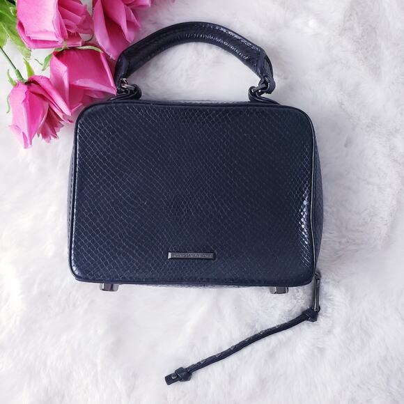 Rebecca Minkoff Handbags - Rebecca Minkoff Box Crossbody Bag Black Snakeskin Embossed Leather Studded